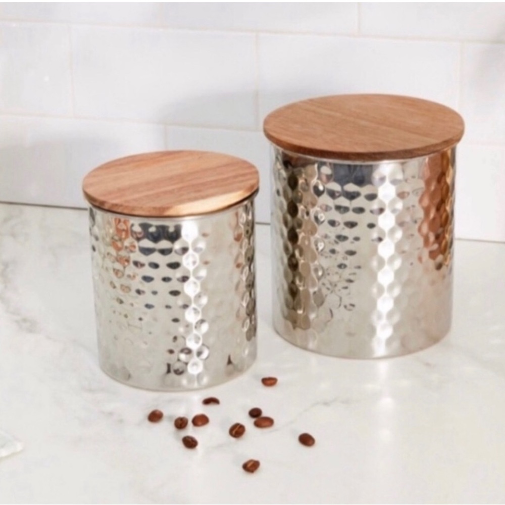 NIB Uncommon James Hammered Silver Canister Set